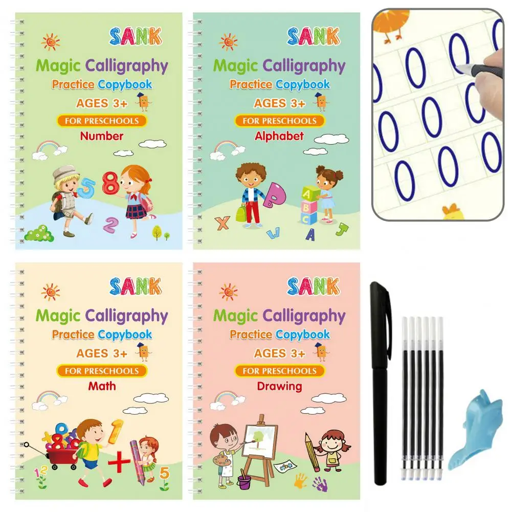 1 Set Magic Copybooks Children's Toy Writing Reusable Free Wiping English Arabic Verison Option Writing Practice Copy Books
