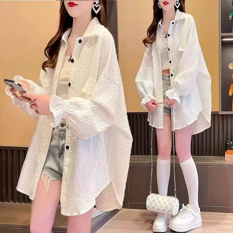 Oversized Fashion Women Clothing Loose Cardigan Spring Summer New Youth Korean Trend All-match Long Sleeve Shirt Sunscreen Coat