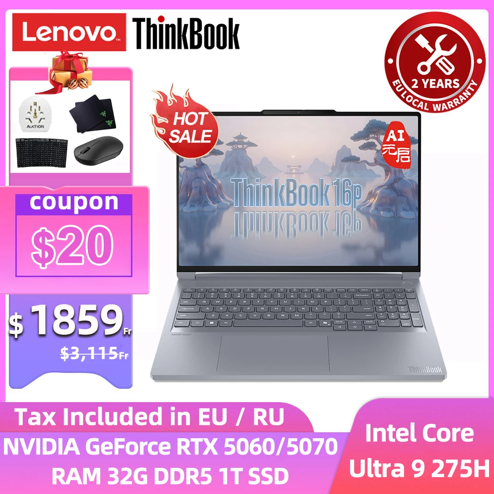 ThinkBook 16p 2025 portátil Intel Core Ultra 9 275HX GeForce RTX 5060/5070 32GB (16 + 16)DDR5 1TB SSD 16 "3.2 K/2,5 K pantalla LCD IPS