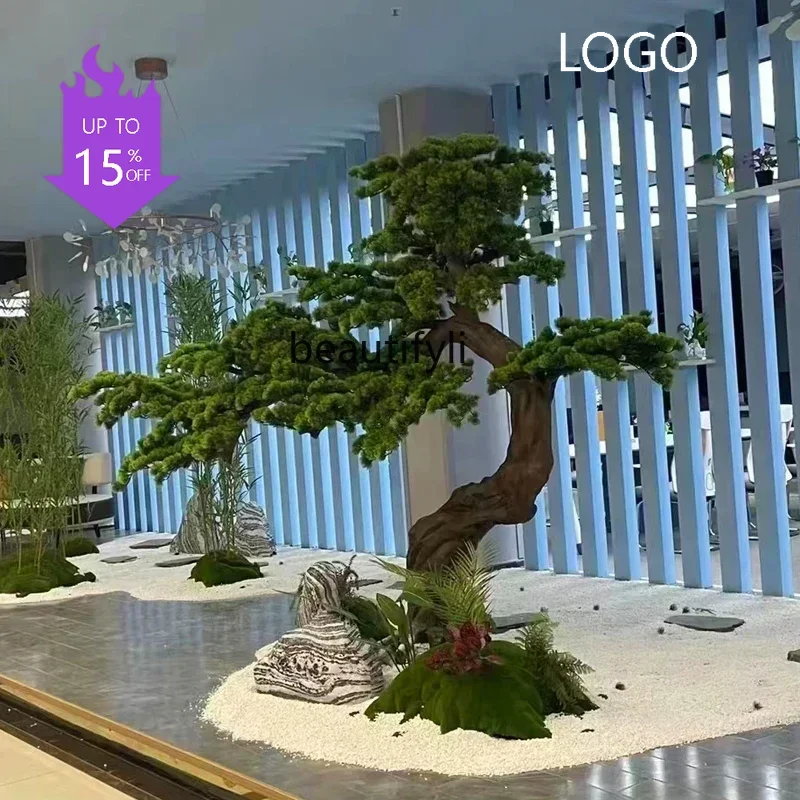 P Simulated welcome pine fake tree Luo Hansong black pine hotel lobby root carving floor ornament landscaping