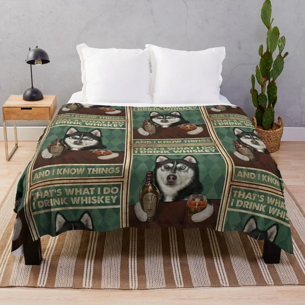 

Funny husky dog drink whiskey quotes Throw Blanket Compact Warm Blanket for Car Road Trip