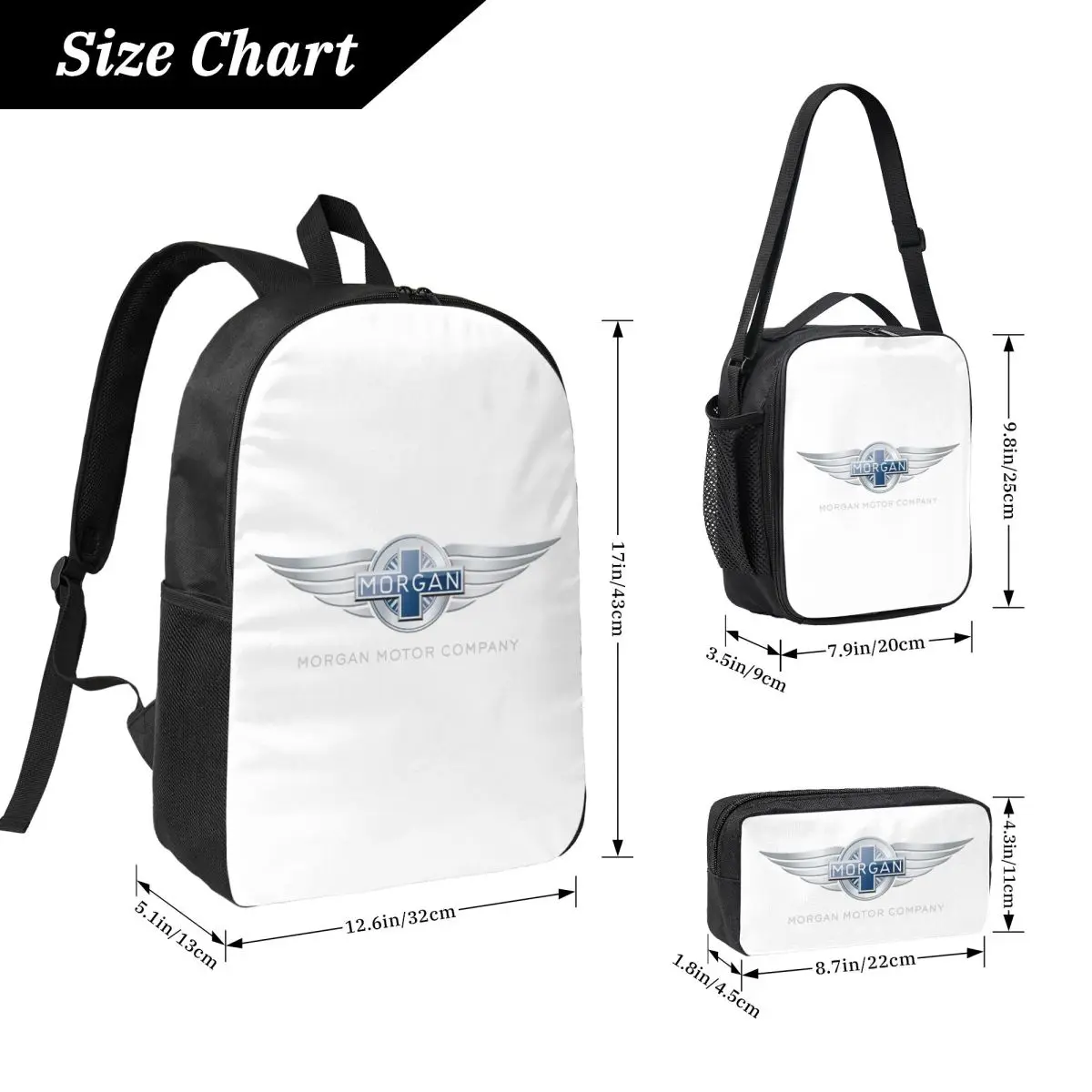 Morgan Motor Car Company Backpack Boys Girls BookBag School Bag Laptop Shoulder Bags 3ps Insulated Lunch Bag Pencil Case