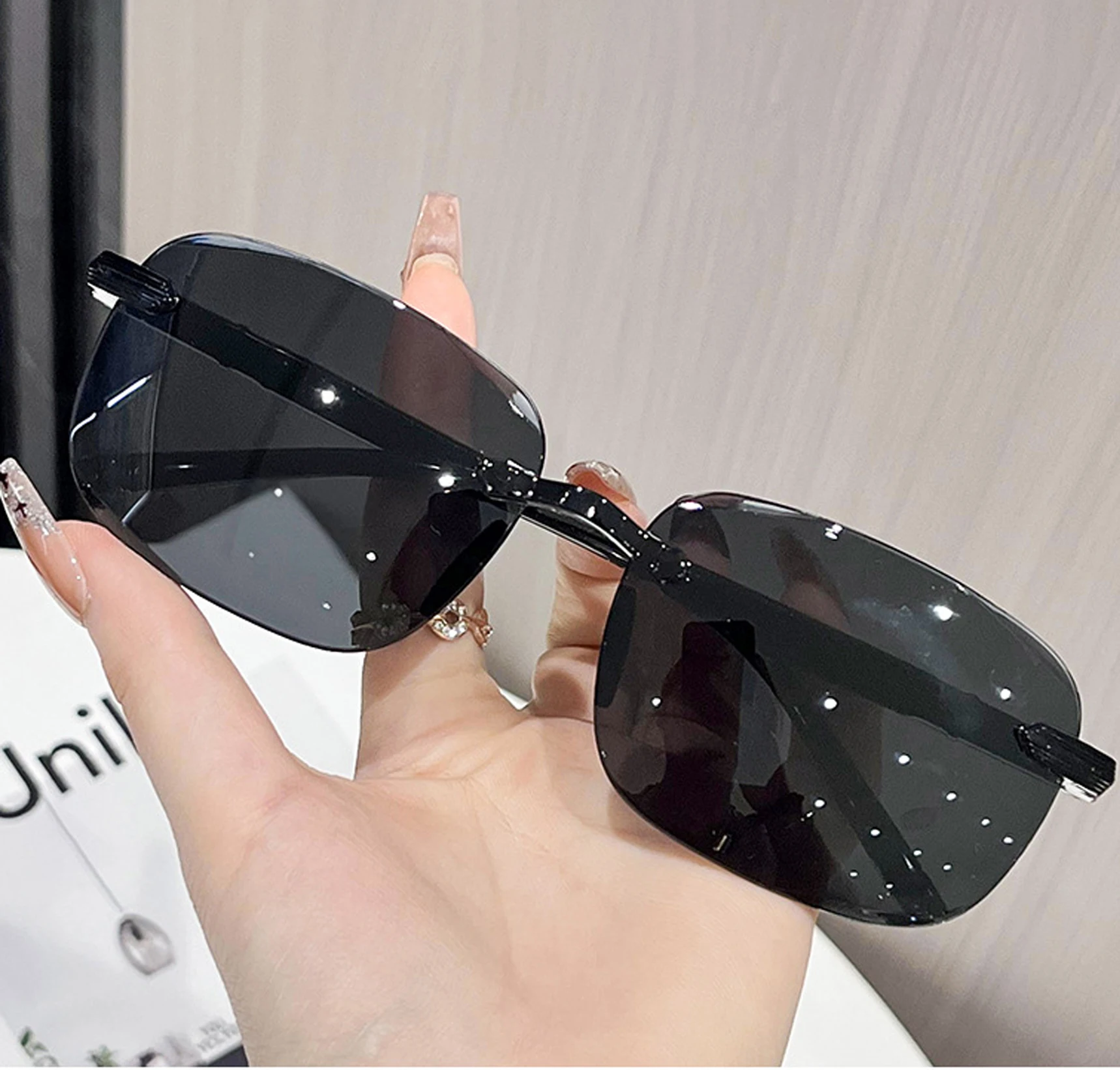 Rimless Stylish Trendy Sunglasses Minimalist Daily Casual Sun Glasses Accessory PC Everyday Eyewear view 6