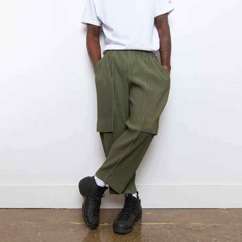 

Miyake Pleated Work Pants Loose Casual Solid Pants 2025 Spring Summer New Layered Design Loose Casual Nine-minute Pants Man