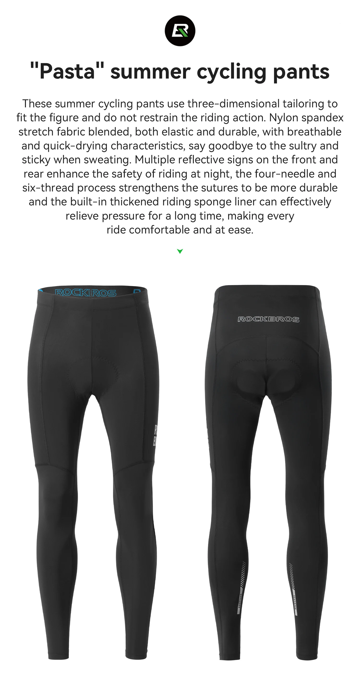 ROCKBROS Sommer-Radhose mit Stoßdämpfung, bequeme Radhose mit Polsterung, hohe Elastizität, atmungsaktiv, schnelltrocknend. – Detail 2