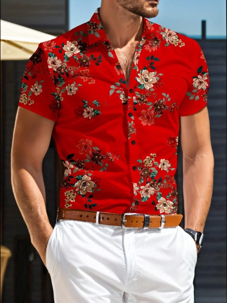 Hawaiian Leaves 3D Shirt Men's Summer Beach Casual Short Sleeve for Men Loose Oversized Clothing Top Outdoor Casual Short Sleeve