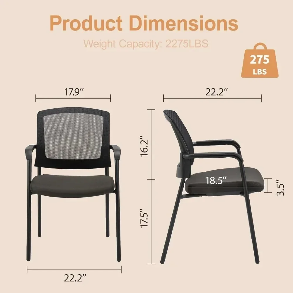 Office Reception Guest Chair Mesh Back Stacking with Ergonomic Lumbar Support and Thickened Seat Cushion for Waiting Conference