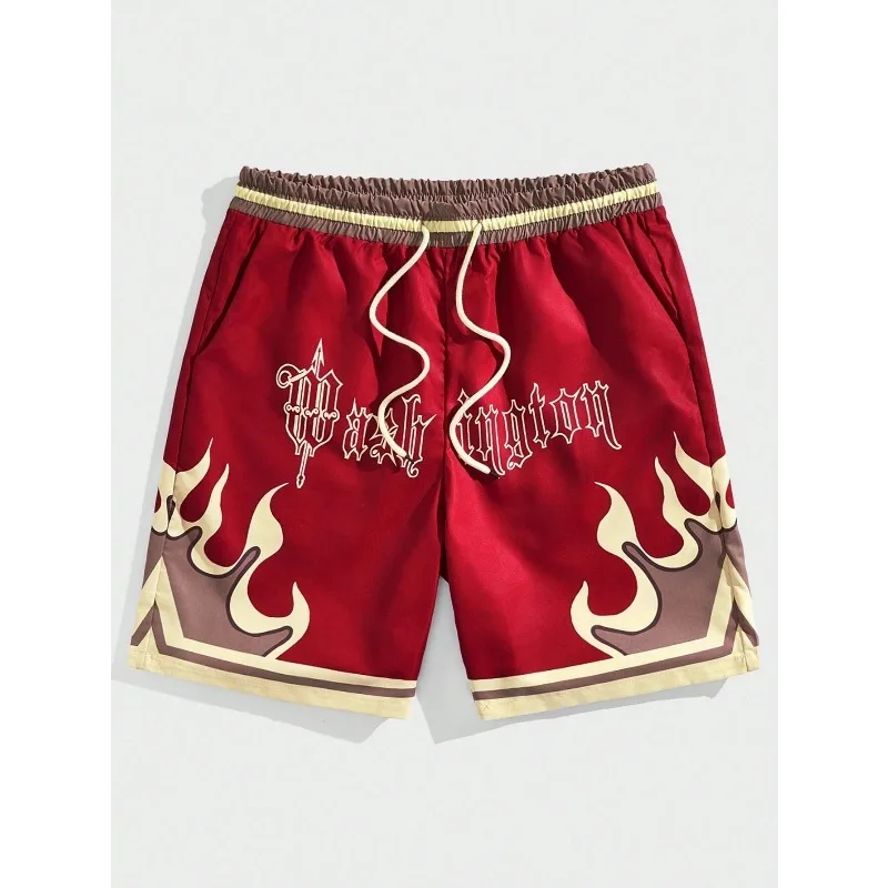 2026 Trendy Premium 3D Printed Men's Hawaiian Shorts - Ultra Casual Flame Pattern for Summer Vacation and Sport Fashion Shorts