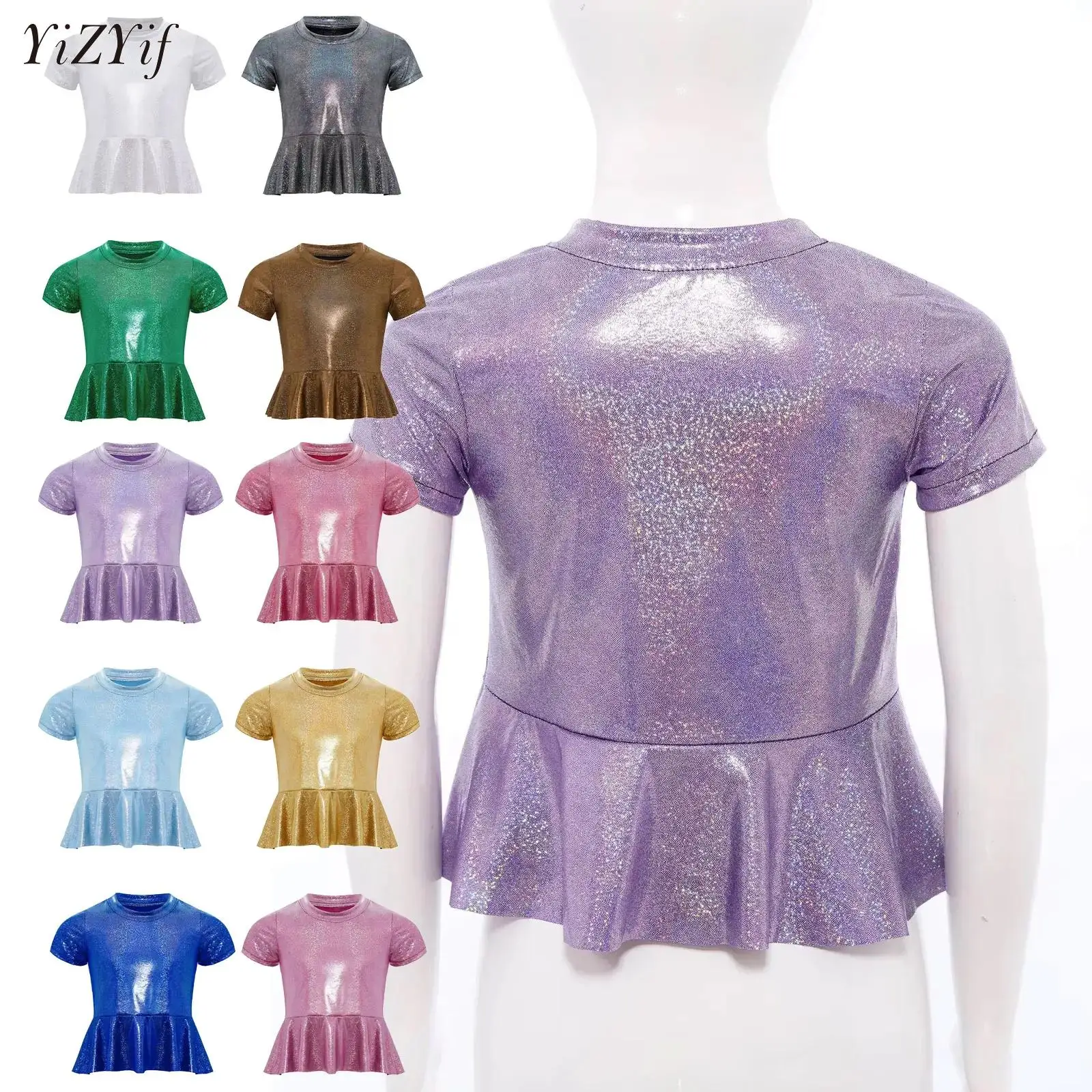 

Metallic Jazz Dance Tops for Girl Children Sparkly Crop Top Music Festival Rave Party Vests Dancewear Cheerleading Costumes