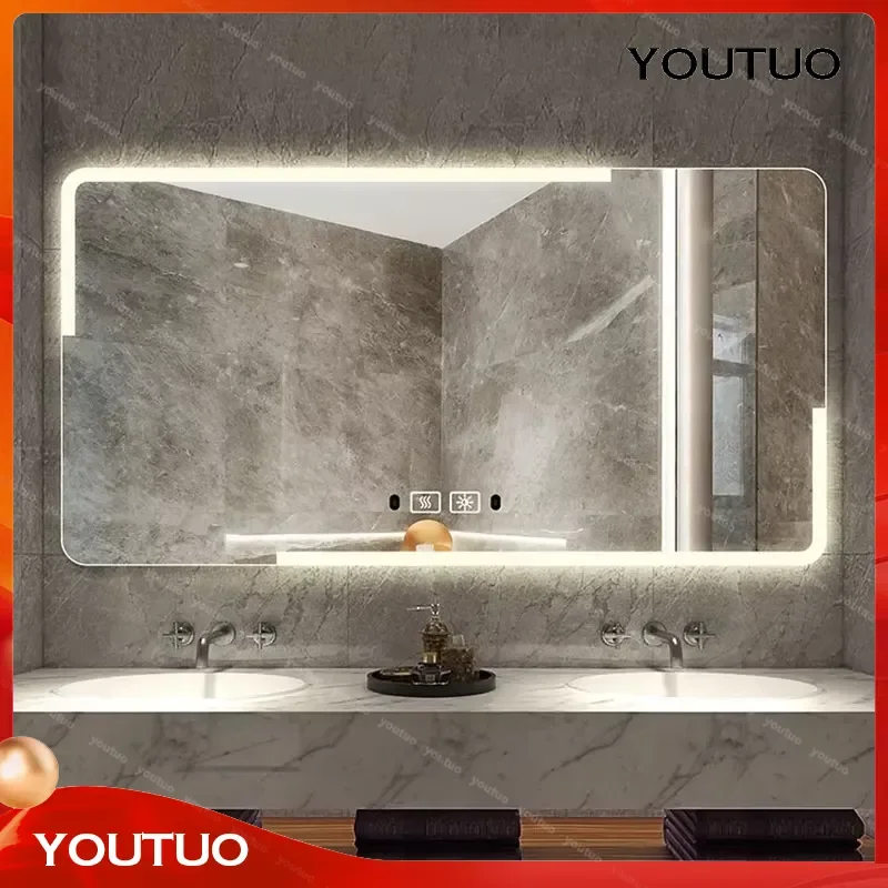 for Rectangle Light Bathroom Mirror Led Smart Bluetooth Aesthetic Unbreakable Safety Espejo Pared Bathroom Supplies