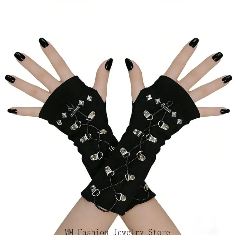 Fashion Fingerless Arm Sleeves for Adult Teens 2000S Fingerless Gloves Punk Handwear Arm Covers for Dancing Streetwear D0UB