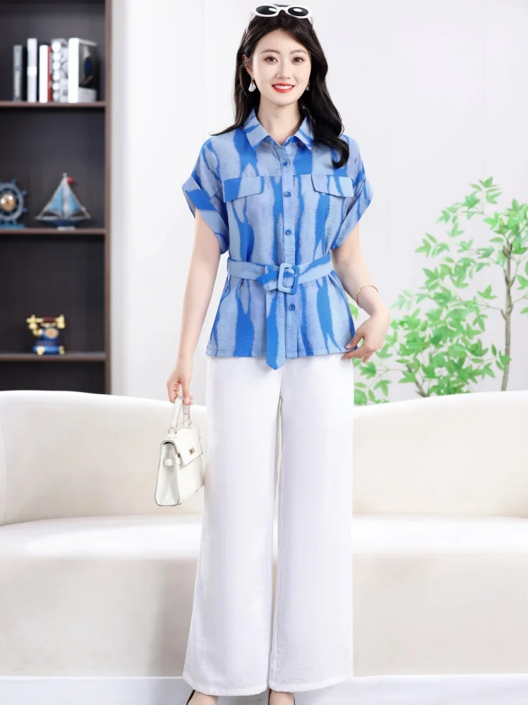 fashionable-slimming-two-piece-set-for-women-summer-new-style-midlife-mommy-clothes-tummy-covering-long-pants-elegance
