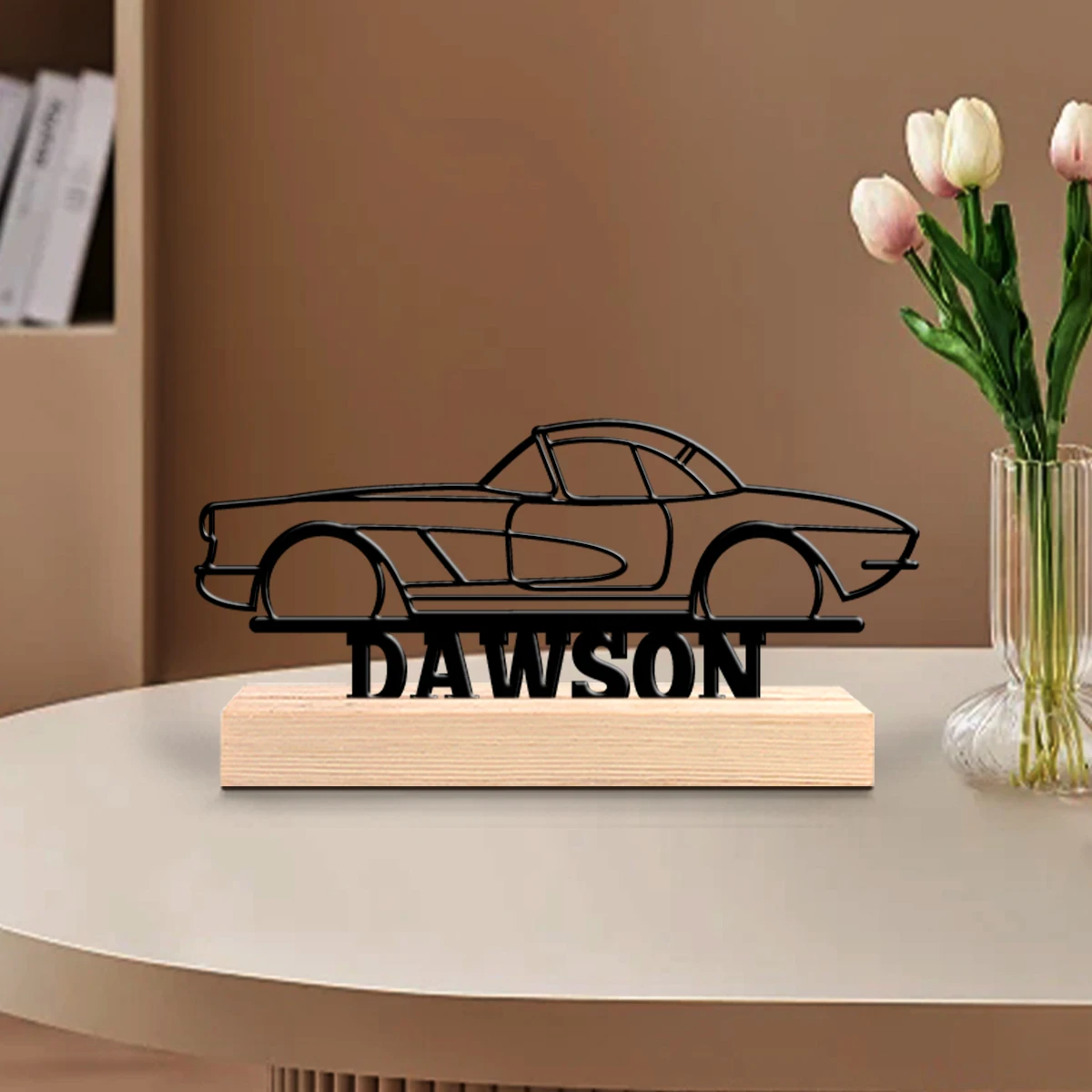 1pc Metal Desktop Decoration Custom Content Equipped with A Wooden Base Modern Rural Home Desktop Decorations