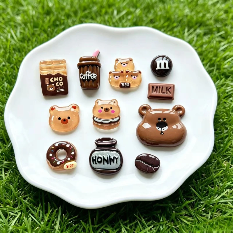 Sweet Food Themed Shoe Charms Bear Coffee Donut Cookie Decor Ornaments Detachable Shoe Accessories for Kids Adults Party Favors