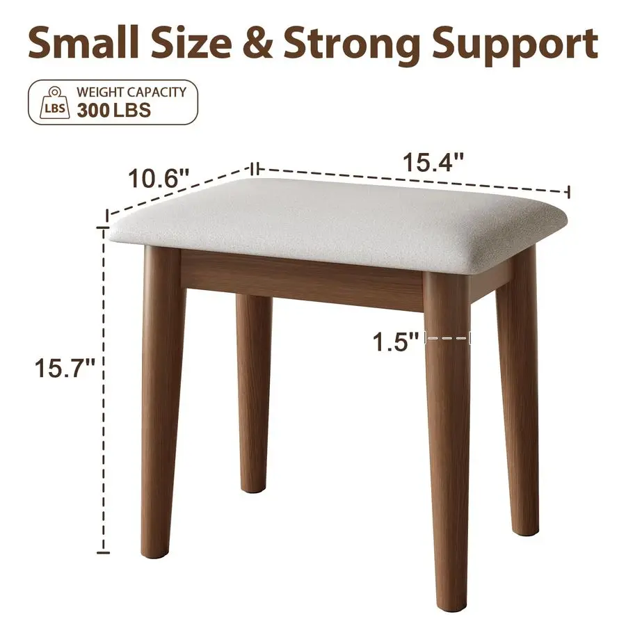 Wood Foot Stool, Upholstered Ottoman Foot Rest for Couch, Padded Footstool, Leg Rest for Chair, Small Bench for Entryway, Cushio