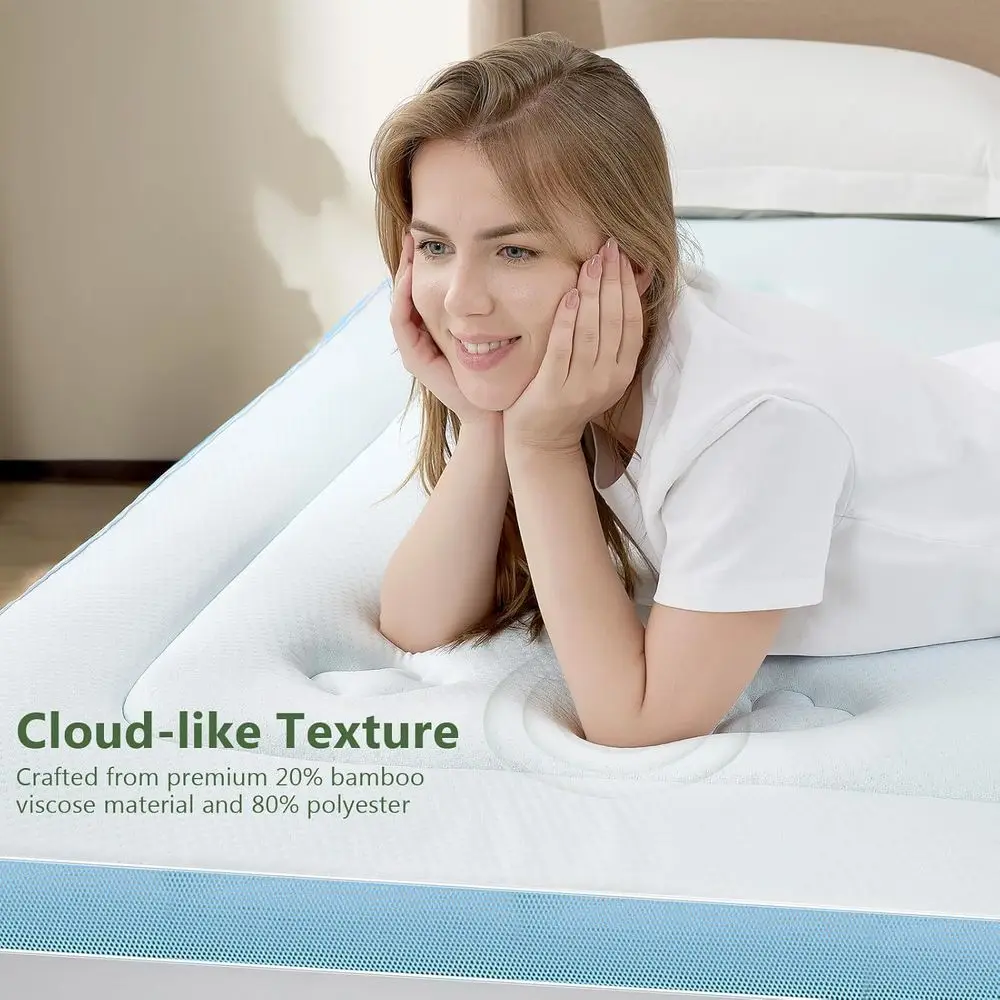 مرتبة فسكوزي كوين RV من الخيزران مع رغوة الذاكرة، وسادة علوية قابلة للتنفس لتخفيف آلام الظهر، 60 × 75، أبيض