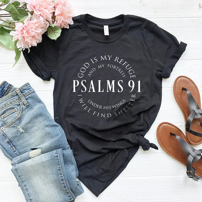 

Christian T Shirt Hymn Jesus Love Tee Psalms 91 aesthetic clothes women sexy tops harajuku graphic t shirts