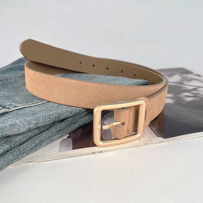 Frosted Suede Leather Women's Belt Cowhide Retro Simple and Fashionable Paired with Casual Pants Jeans Belt 2.8CM Width