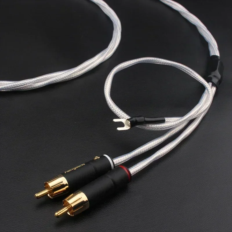 HiFi Audio Line Silver Plated Copper Amplifier Record Player Vinyl LP Tonearm RCA Cable with Ground Wire