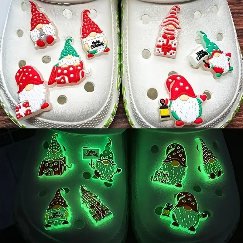 

New Cool Fluorescent Christmas Shoe Charms SantaClaus Themed PVC Accessorie Glow-in-the-Dark Cartoon Decoration Xmas Party Favor