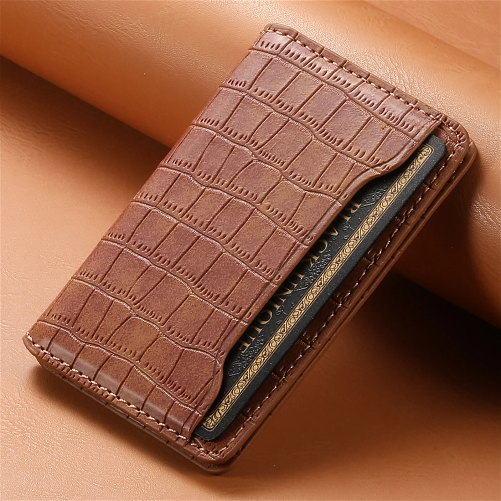 Crocodile Embossed PU Leather Phone Card Holder Adhesive Dual Slot Stick On Wallet Back Pocket For iPhone Samsung Phones