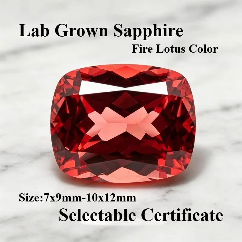 Top Lab Grown Sapphire Rectangular Cushion Cut Fire Lotus Gemstone for DIY Ring Necklace Earrings Making Selectable Certificate
