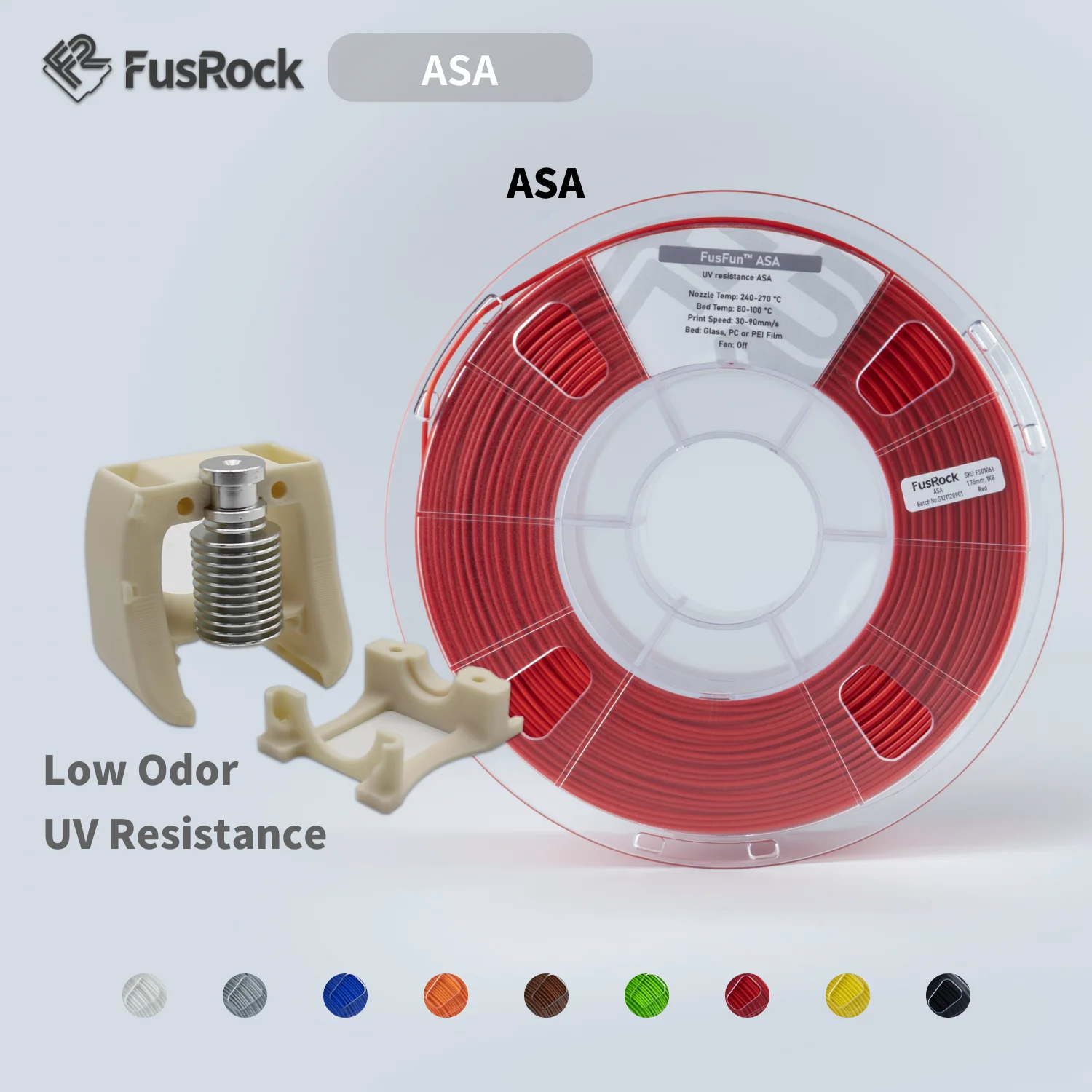 FUSROCK  3D Printer Filament ASA Weather and Chemical Resistant Super Stiff Engineering Printing Plastic Replace ABS Upgrade