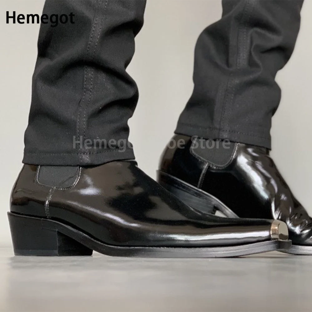 Botas Chelsea de cuero genuino con punta de hierro cuadrada para hombre, zapatos informales, hechos a mano, de negocios británicos