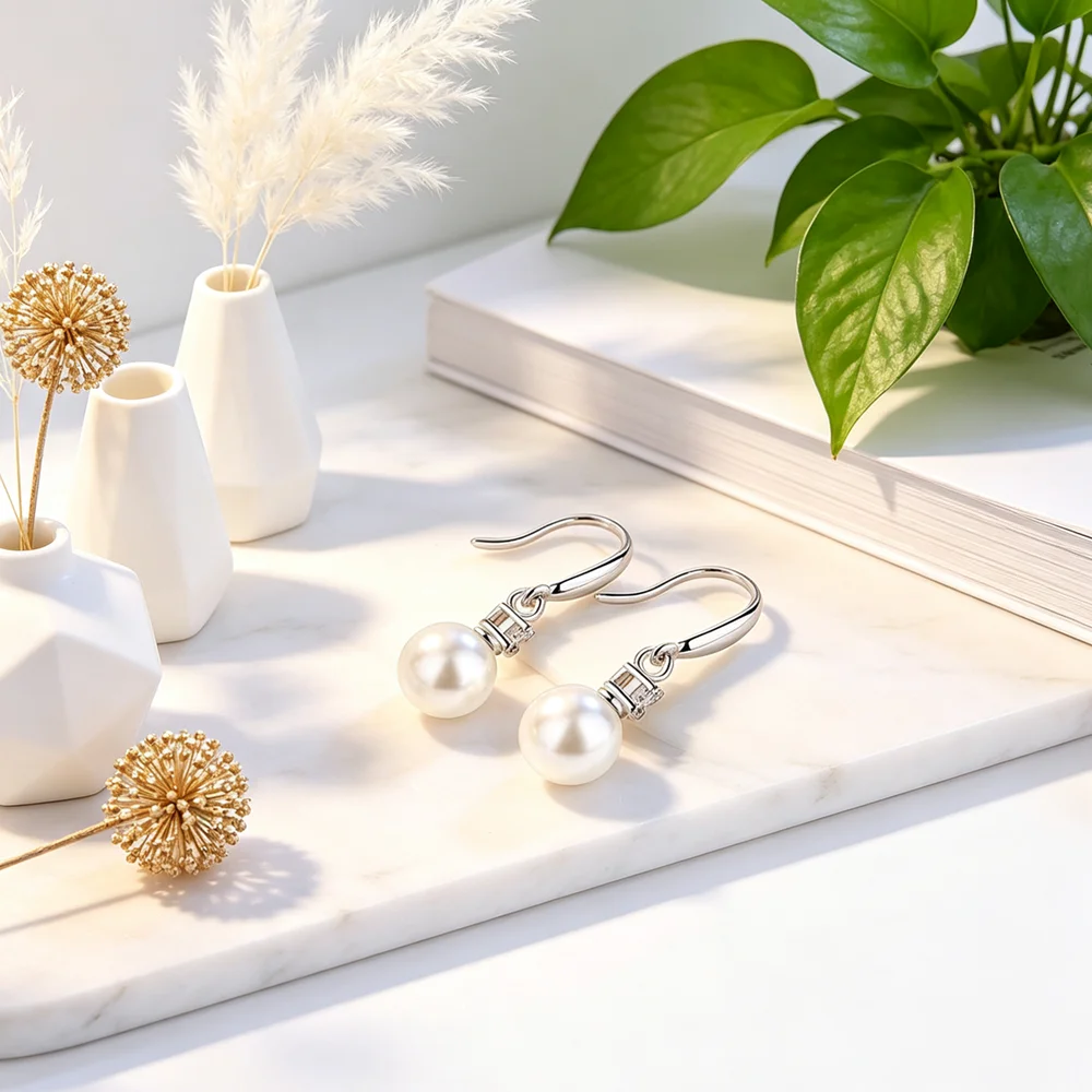 Big Promotion Genuine 925 Sterling Silver Earrings With Bright Freshwater Pearl Pendant Latest Korean Fashion Jewelry For Women