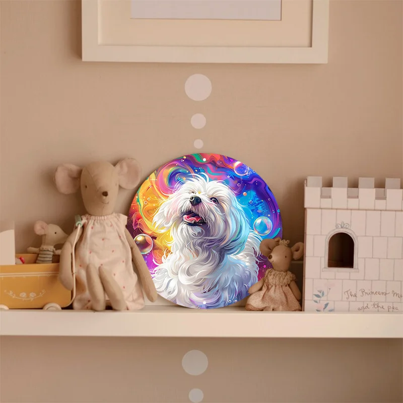 Dog Face  Sign Round Metal Wall Decor with UV Protection, Scratch & Flame Resistant, Easy Hang Design for Indoor/Outdoor Use