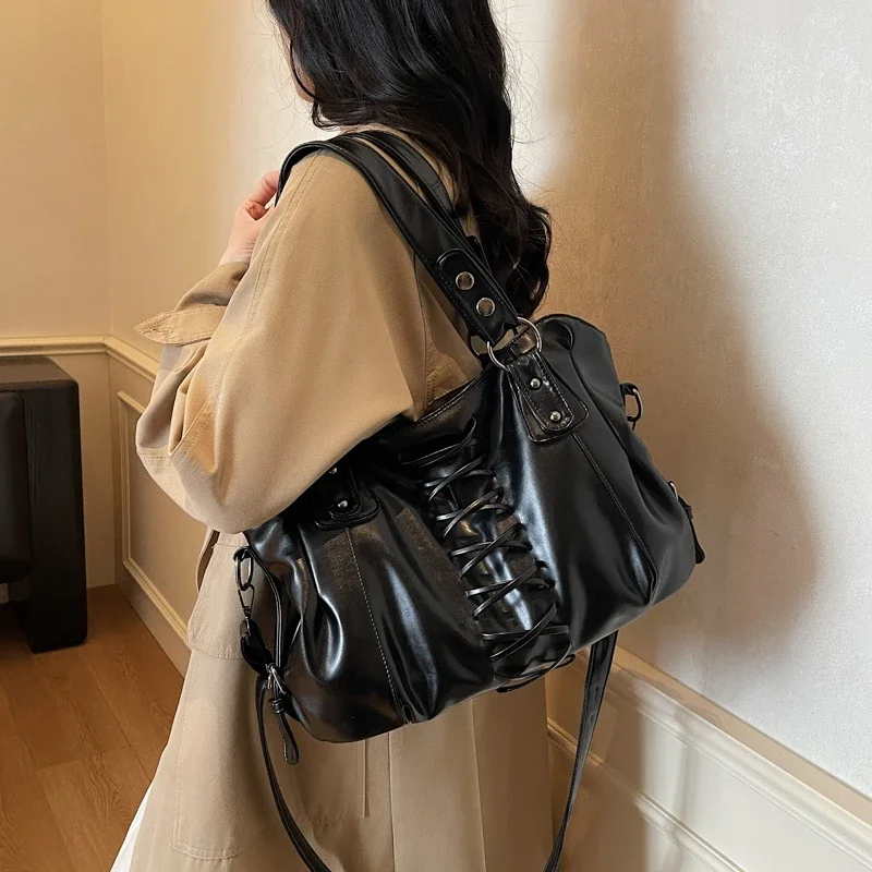 PU Solid Color Zipper Criss-cross Casual Tote Bags Large Capacity Versatile Crossbody Bag Light Luxury Advanced Temperament Bags