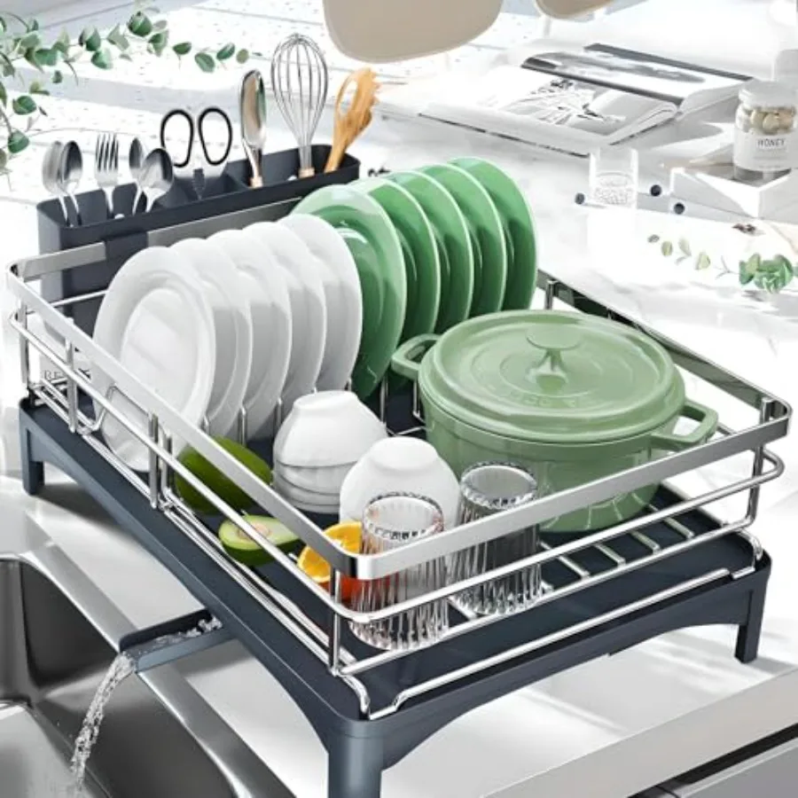 

Dish Drying Rack Stainless Steel Dish Rack for Kitchen Counter Large Capacity Kitchen Drying Rack with Cutlery Holder Space Sav