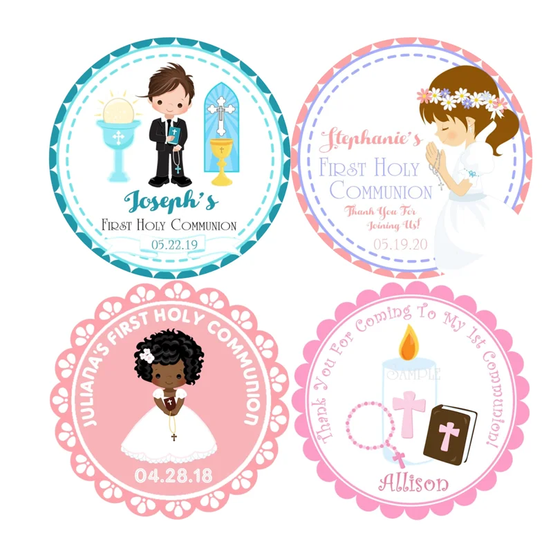 Christening Baptism Stickers Custom Girl Or Boy Stickers 3 4 5 6 7 8 cm Personalized Christening Baptism Favor Labels