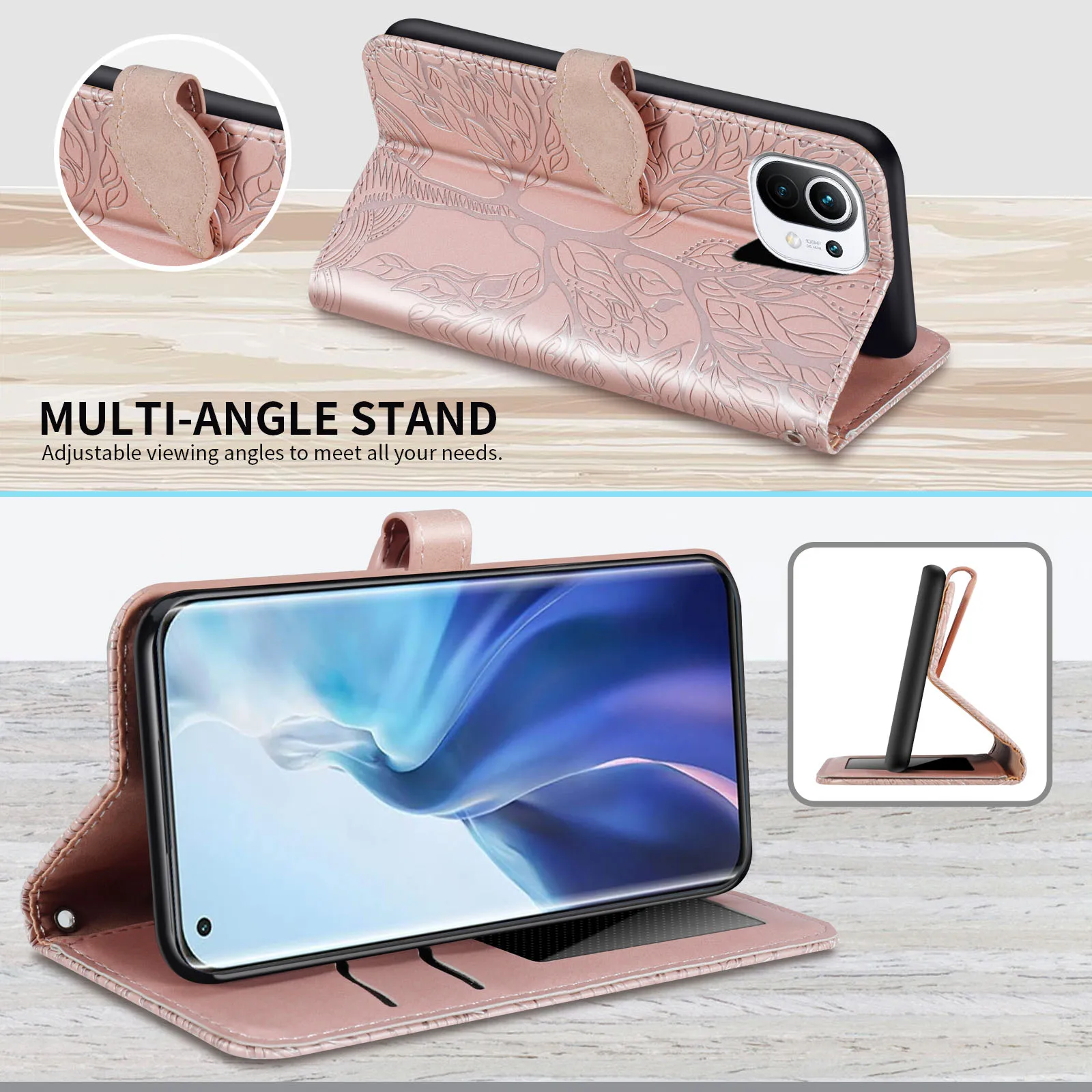 Für xiaomi 11/11 lite Fall, Baum des Lebens Ledertasche mit Kartens chlitz, Clam shell Ledertasche