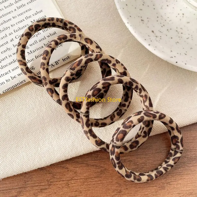 

Y5GC Hair Ties Headwear for Women Leopard Design Stretchy Cloth Seamless 5-Count