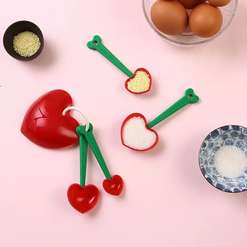 3 Sets Red Love Heart Shaped Measuring Spoon Kit Reusable Baking Cooking Tools for Precise Ingredient Measurement