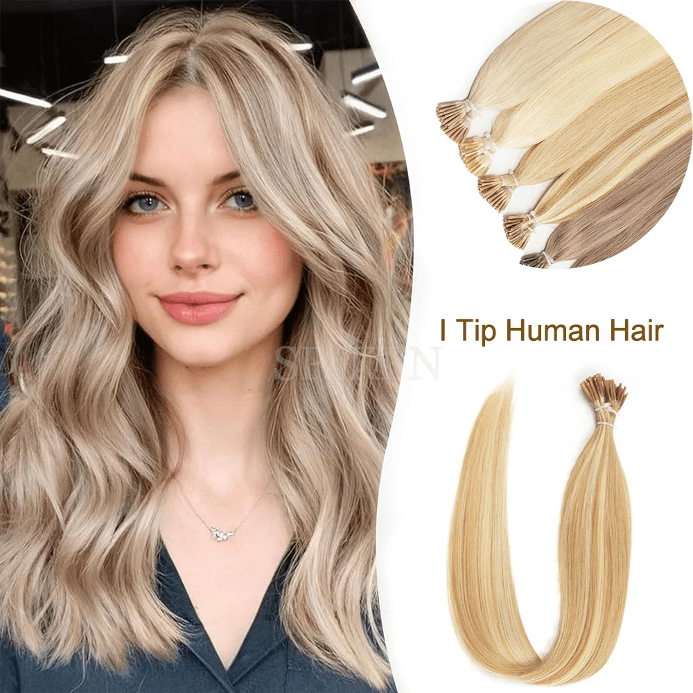 

Медовый блондин I Tip Наращивание волос Натуральные настоящие человеческие волосы Fusion Маленькие тонкие кератиновые волосы 14-20 дюймов 30 г Без колец