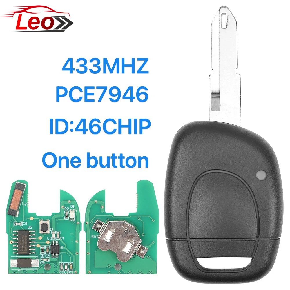 

Leo 433MHZ PCE7946 ID:46CHIP for Renault Clio II Master Twingo Kangoo Megane Scenic 1 2 3 Laguna Espace Trafic 1 Button Blade Ch