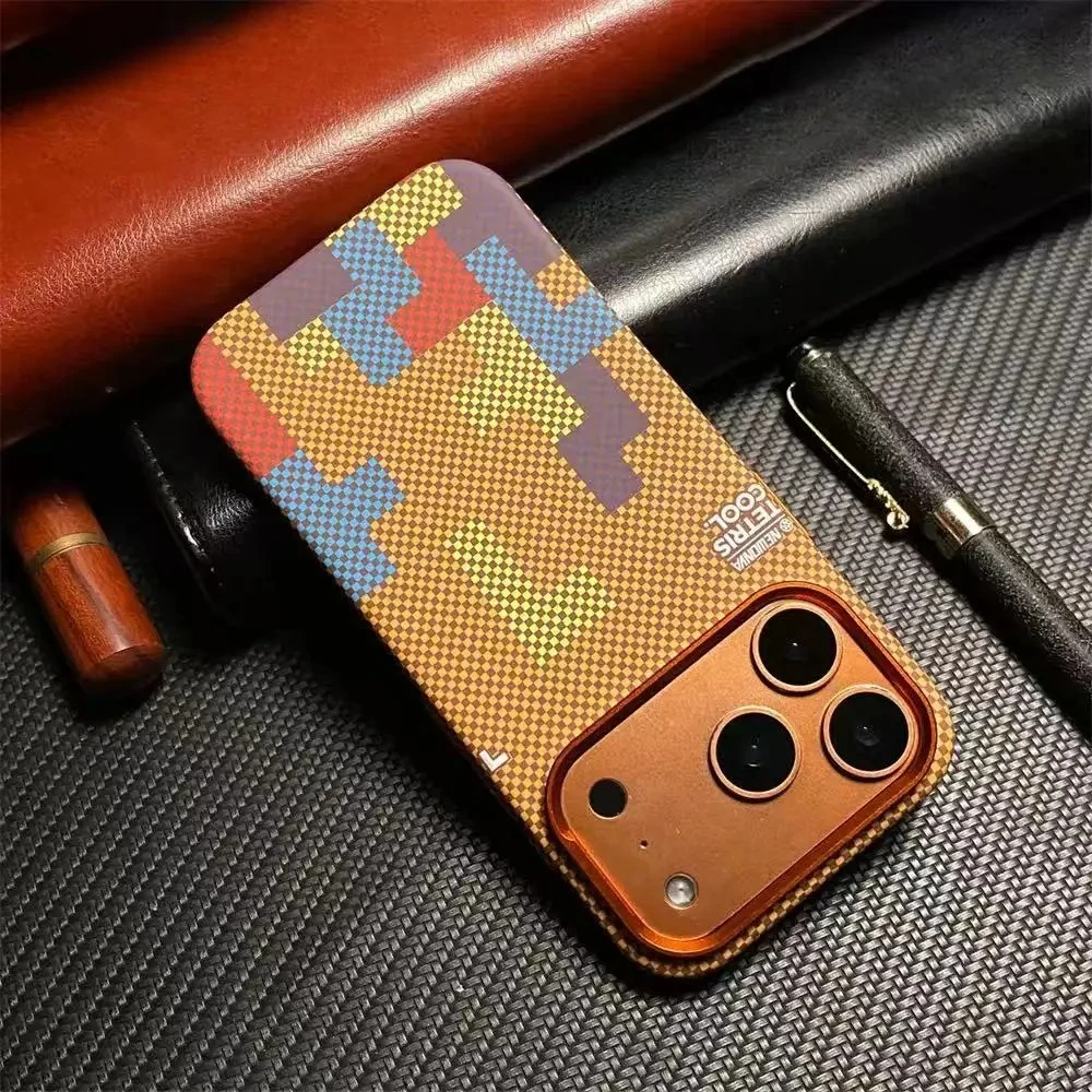 Funda de Teléfono con Textura de Fibra de Carbono para Magsafe, Compatible con iPhone 17, 16, 15 Pro Max, Carga Inalámbrica, Lente de Aleación, Acabado Mate, Carcasa Rígida
