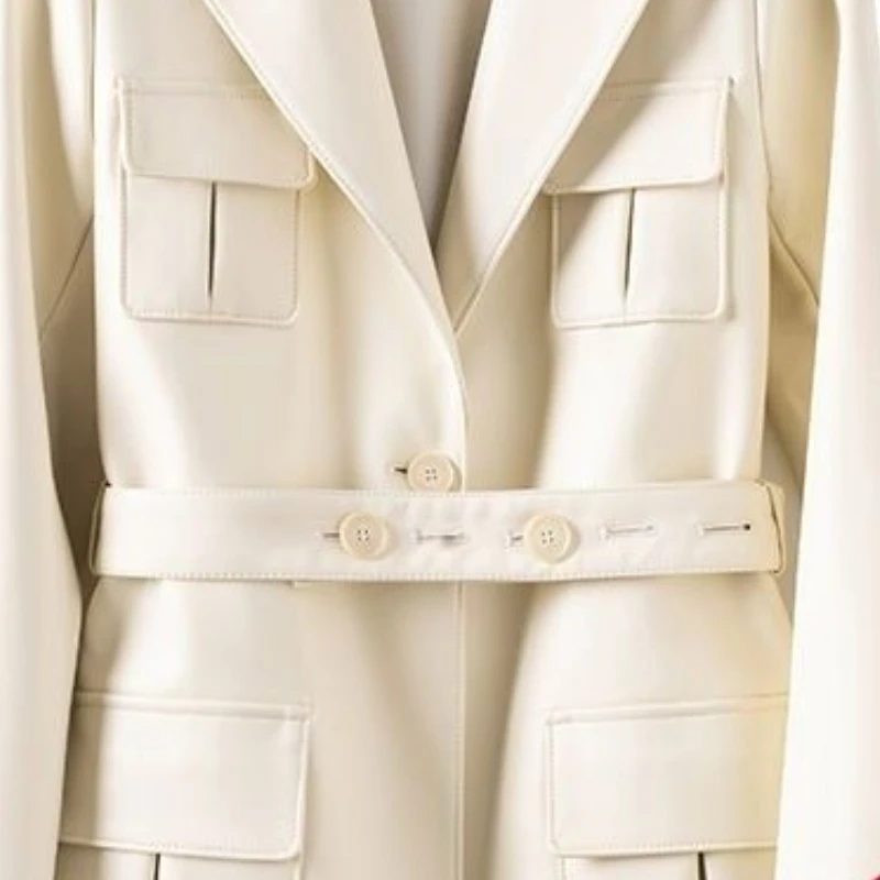 Women's Models Autumn Spring Coat Tops Leather Jacket Suit Collar Trench Coat Lace Up Medium-length Leisure Simple Brand New