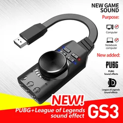 GS3 7.1 Channel Sound Card Converter Adapter External USB Audio Headset Audio Jack Cable Adapter Switch Volume for PC