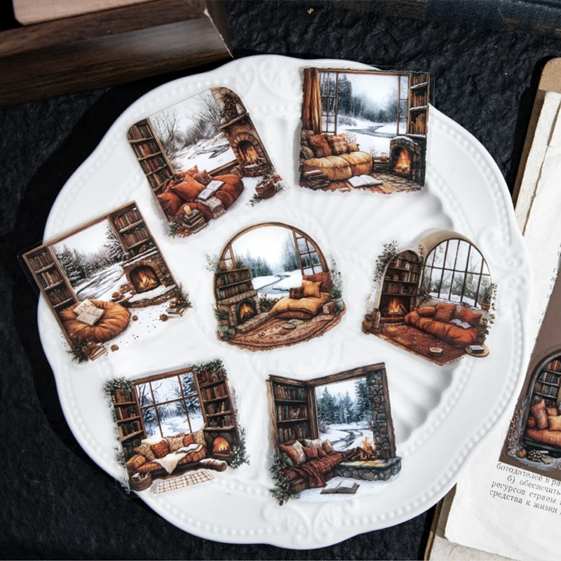 Stickers 10 Sheets/Bag Warm Room PET Stickers Handbook Stationery DIY Handmade & Scrapbook Journal Decorative Sticker Packs