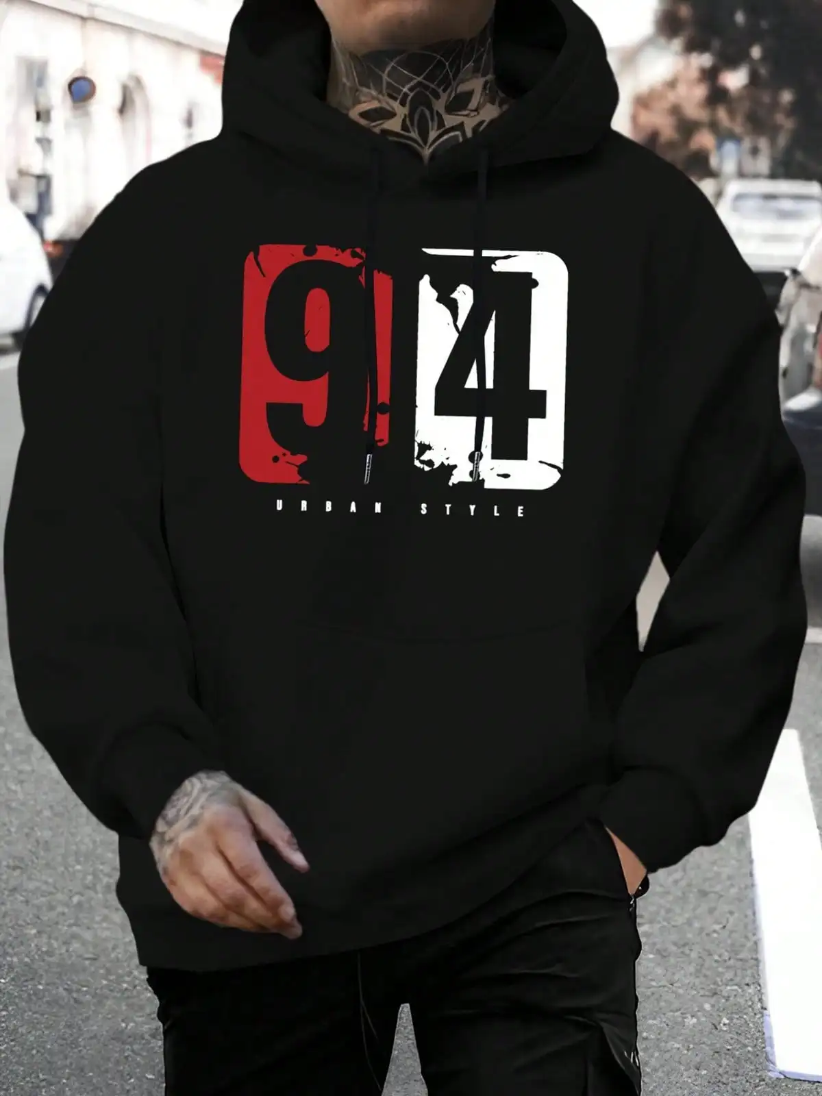 New Arrivals Men'S European And American Casual Versatile Fashion Men'S Hooded Sweatshirt With 94 Digital Print Urban Style Design Letter
