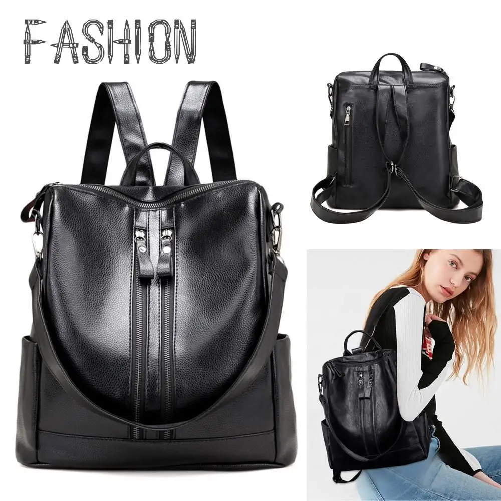 Women Soft Leather Backpack School Black Casual Multifunctional College Bag Large Capacity Shoulder Bags Travel Tote Backpack