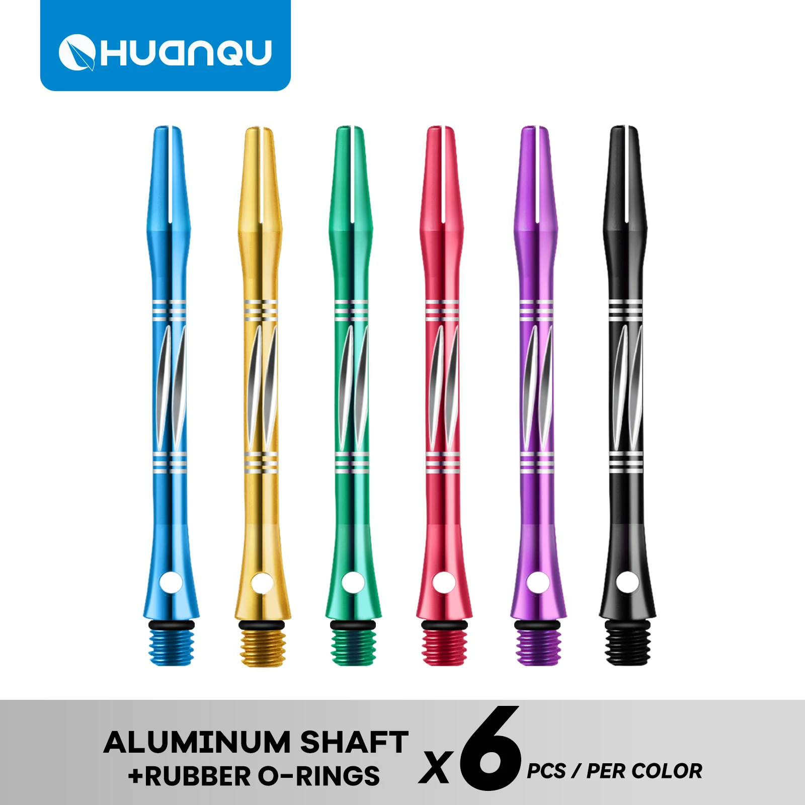 Huanqu Engraved Aluminum Alloy Dart Shafts Set of 6, Total Length 52mm, Standard 2Ba Thread, Universal Replacement Dart Shaft Accessories