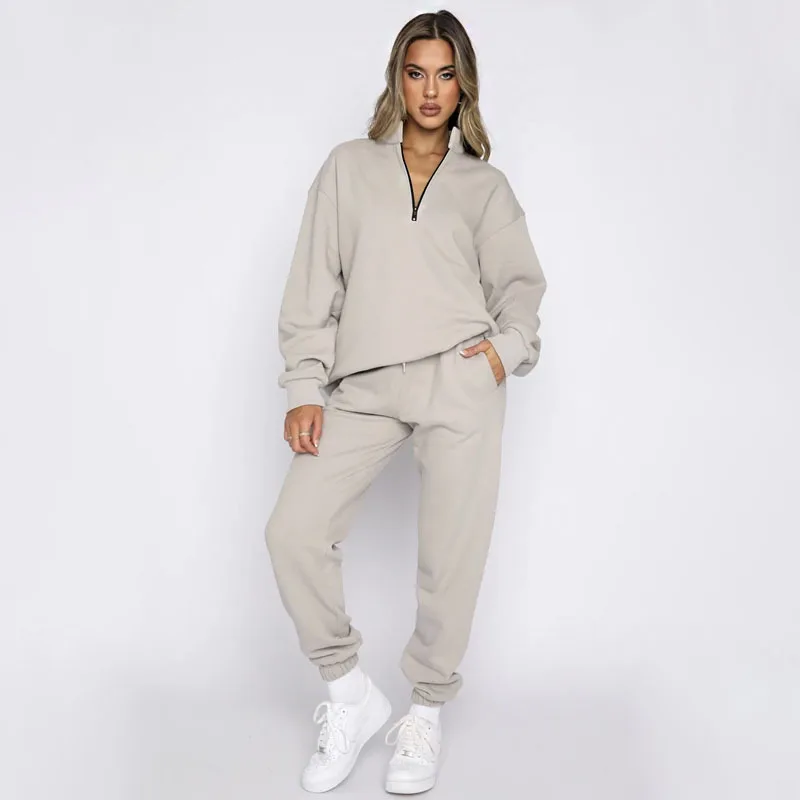 Sports Suit V-neck Zipper Long-sleeved Autumn Winter Pullover Sweatshirt Trousers 2-piece Set Conjuntos Femininos Elegantes 2025