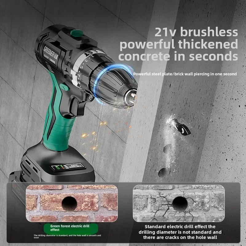 Green Forest Brushless Impact Drill Cordless Screwdriver Gun Lithium Electric Multi-function Punch Wall