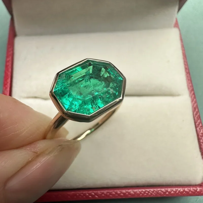 Pirmiana Custom Design 14K Soild Gold 4.06ct Lab Grown Emerald Ring Women Weddingring