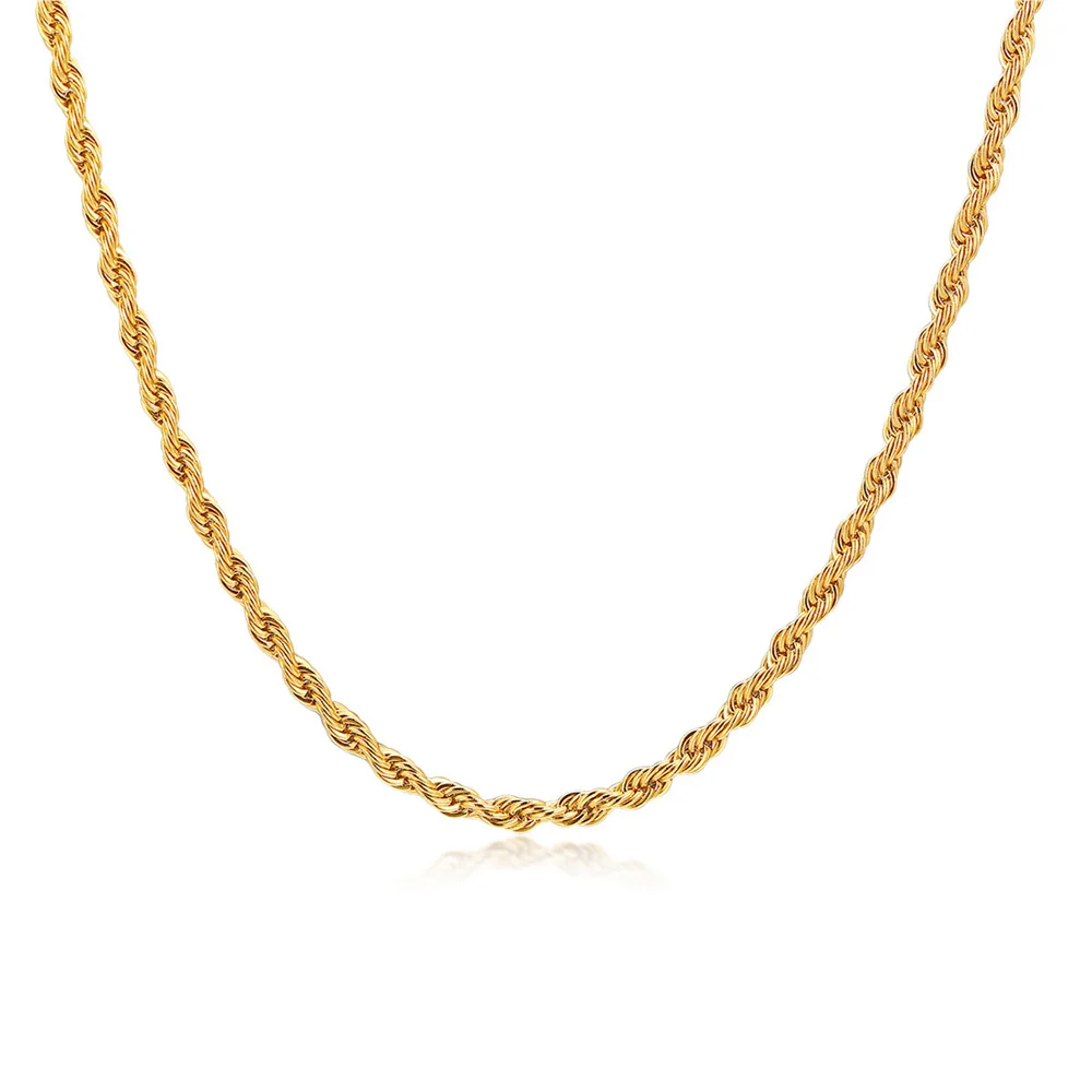Neue Punk Twisted Seil Kette Halskette Großhandel 3mm Gold Farbe Edelstahl Ketten für Frauen Männer Hip Hop Rock Schmuck Geschenk