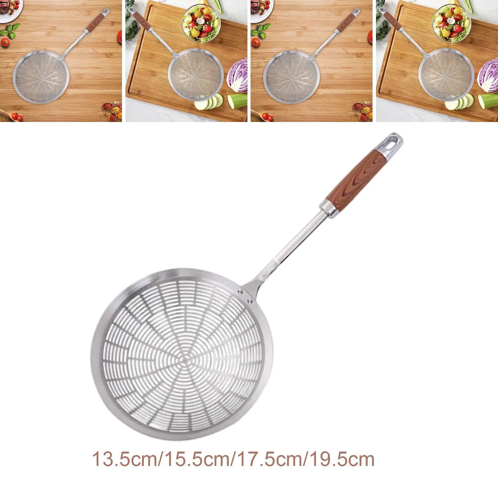 

Skimmer Spoon Kitchen Utensils Versatile Large Mesh Cooking Frying Easy Cleanup Wooden Handle Strainer Ladle Stainless Steel